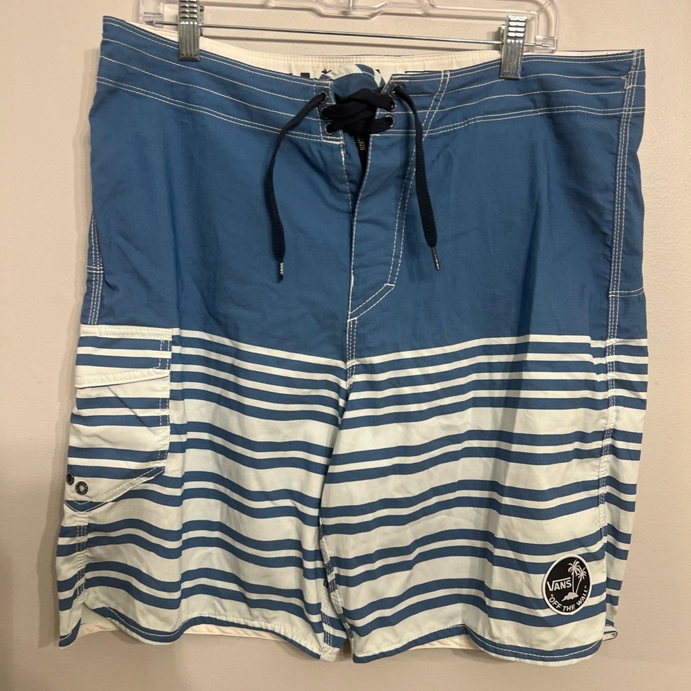 Vans Swim Board Shorts‎ The Classic Era  Blue White Surf Swim 7” Seam
